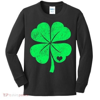 Love Shamrock Vintage Distressed Irish Clover Kids Long Sleeve Shirt