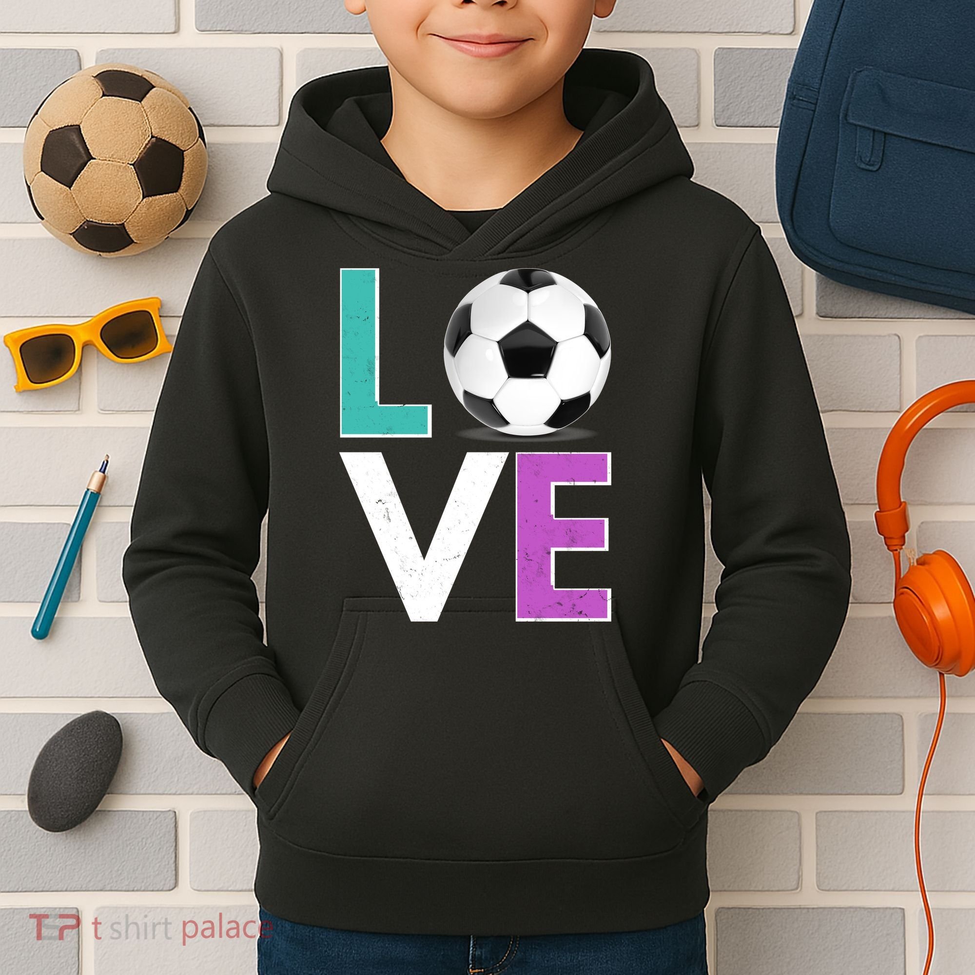 LOVE Soccer Sports Fan Kids Hoodie
