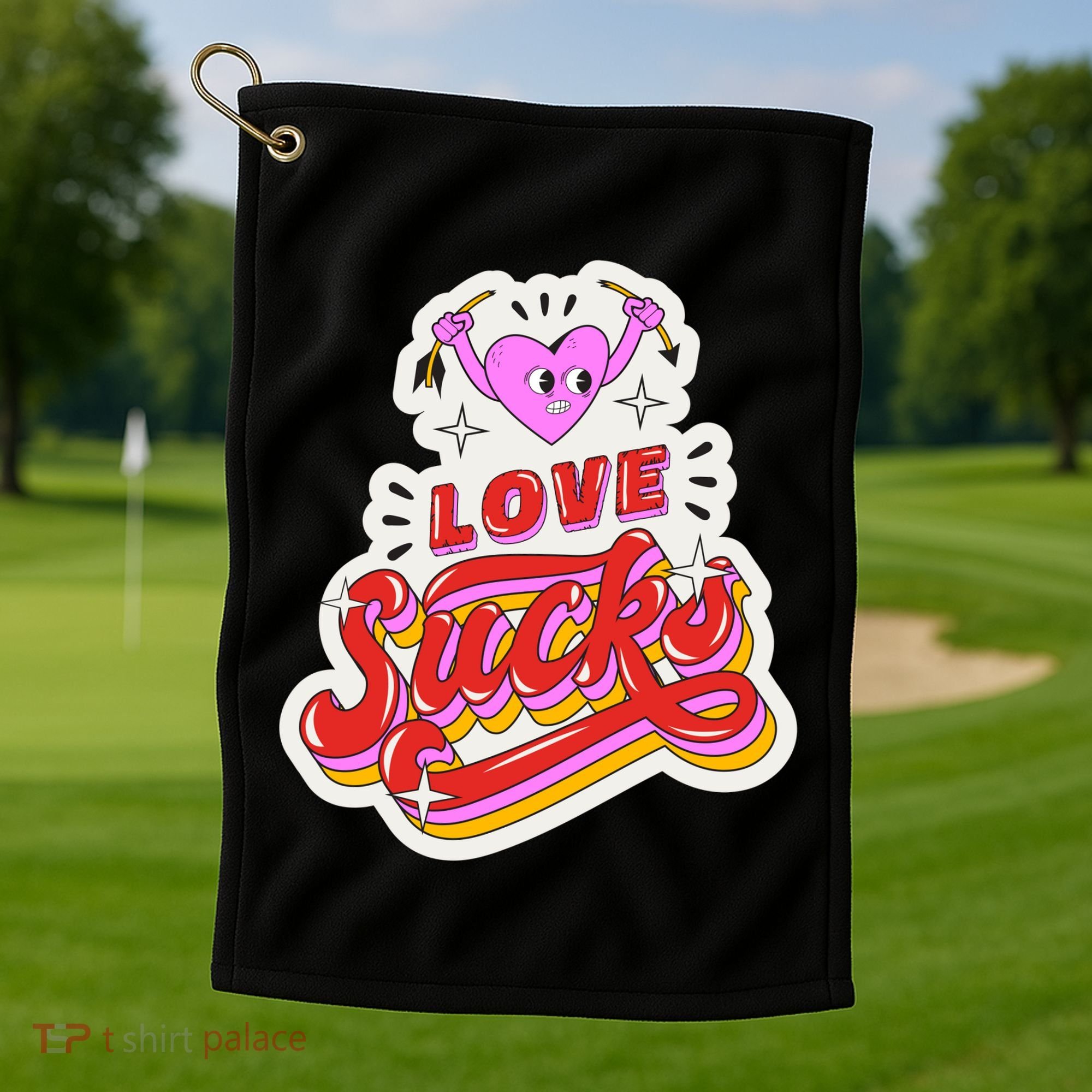 Love Sucks Funny Valentine's Day Golf Towel