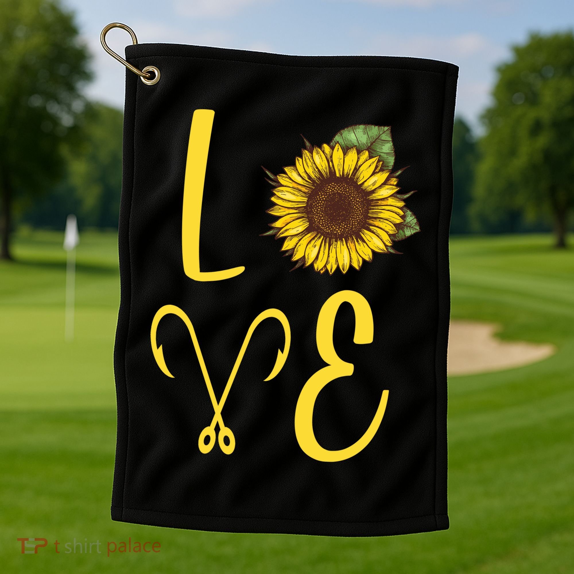 Love Sunflower And Fishing Golf Towel