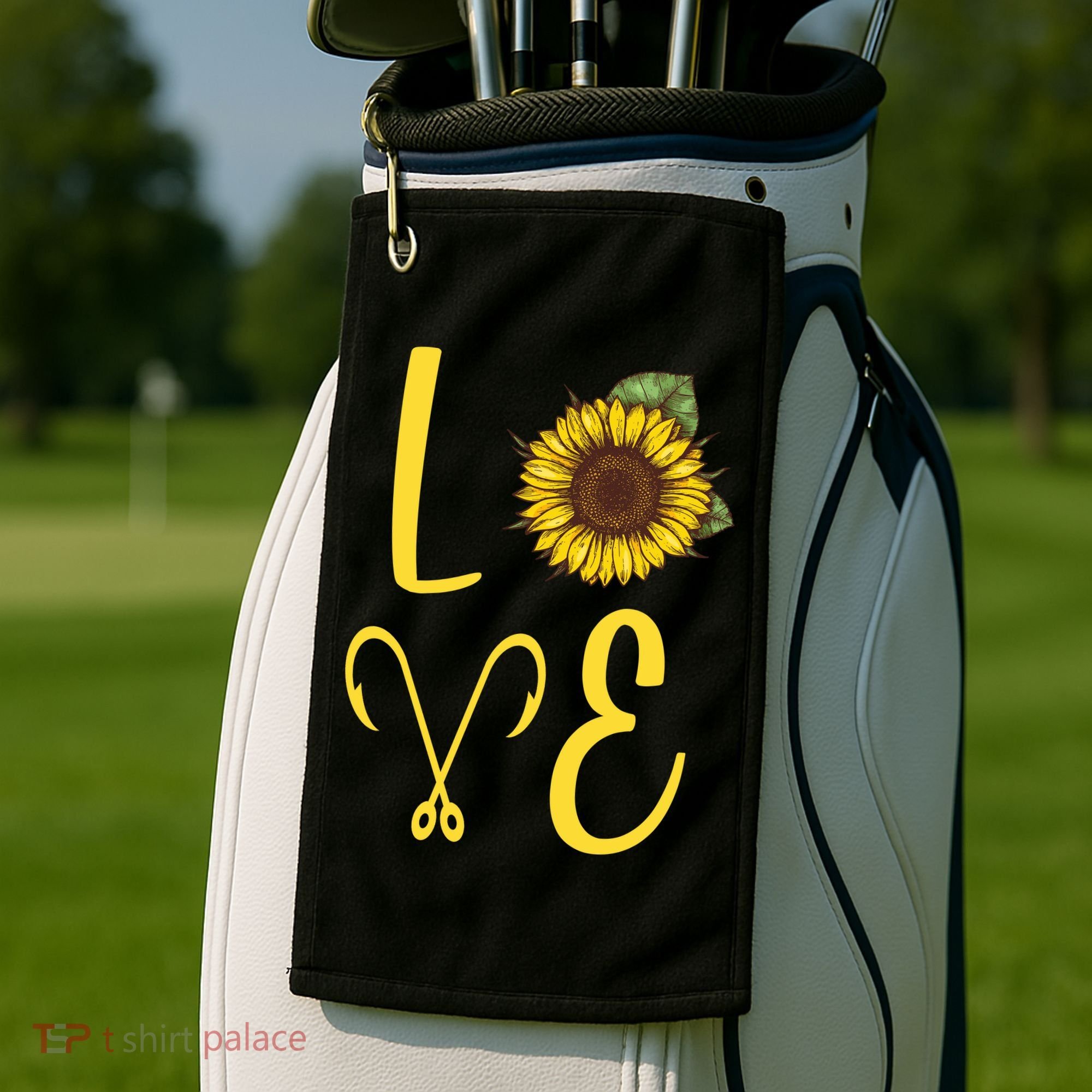 Love Sunflower And Fishing Golf Towel