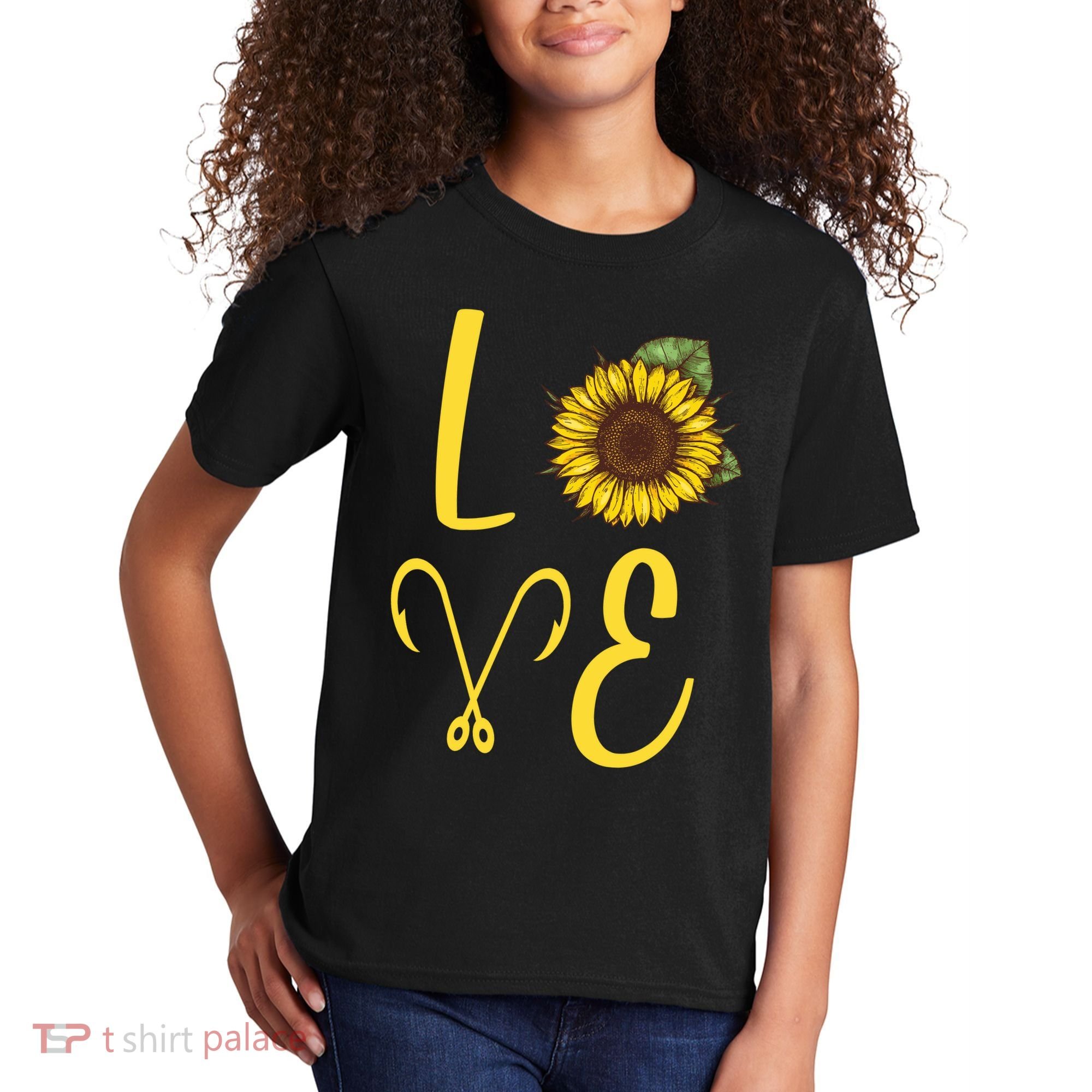 Love Sunflower And Fishing Kids T-Shirt