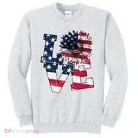 Love Sunflower Patriotic American Flag 4th Of July Sweatshirt thumb 0