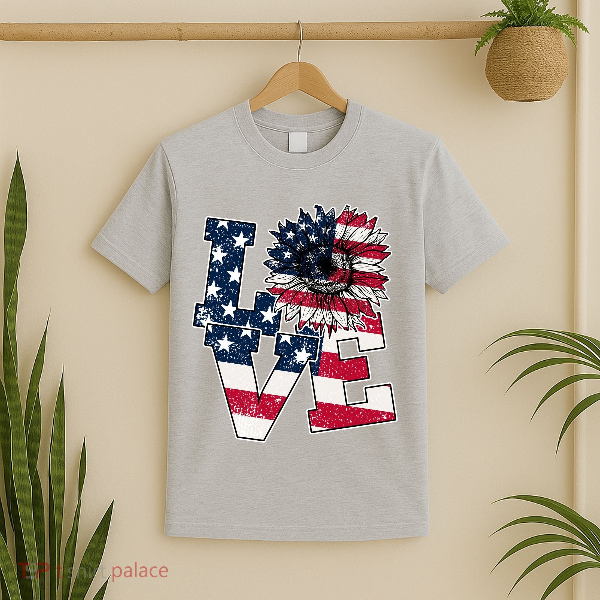 Love Sunflower Patriotic American Flag 4th Of July T-Shirt