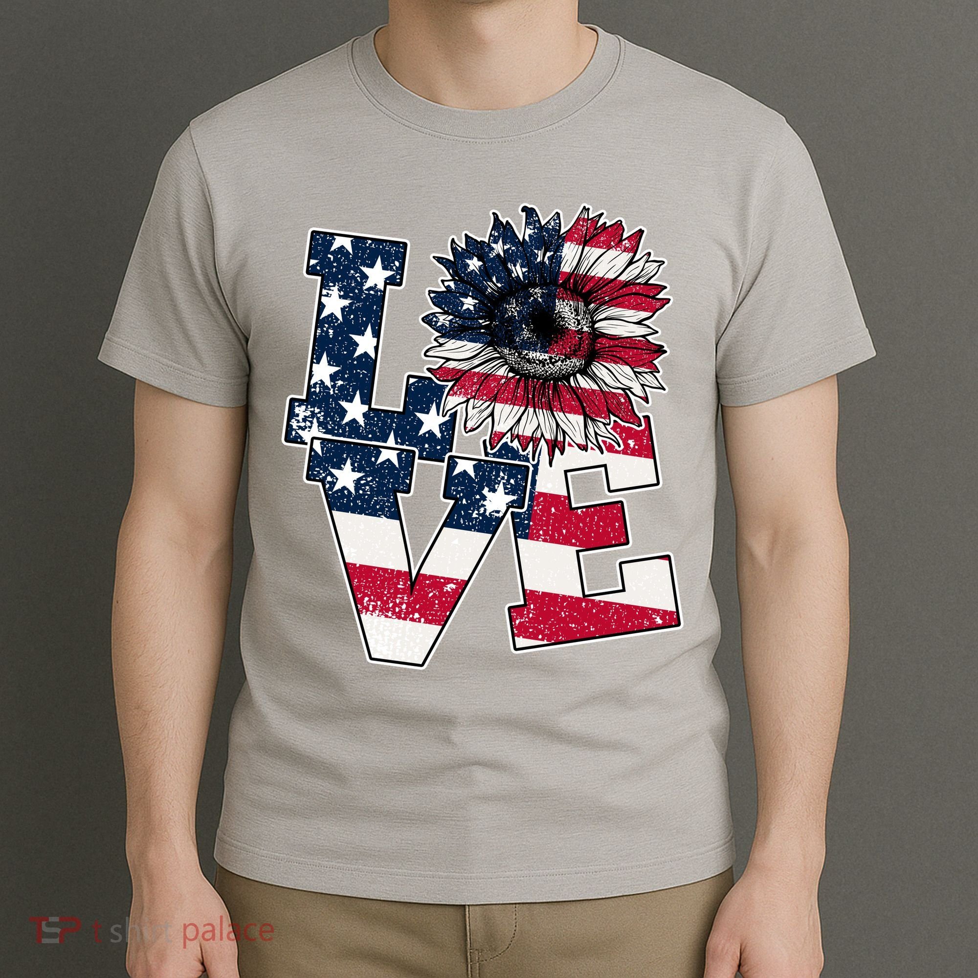 Love Sunflower Patriotic American Flag 4th Of July T-Shirt