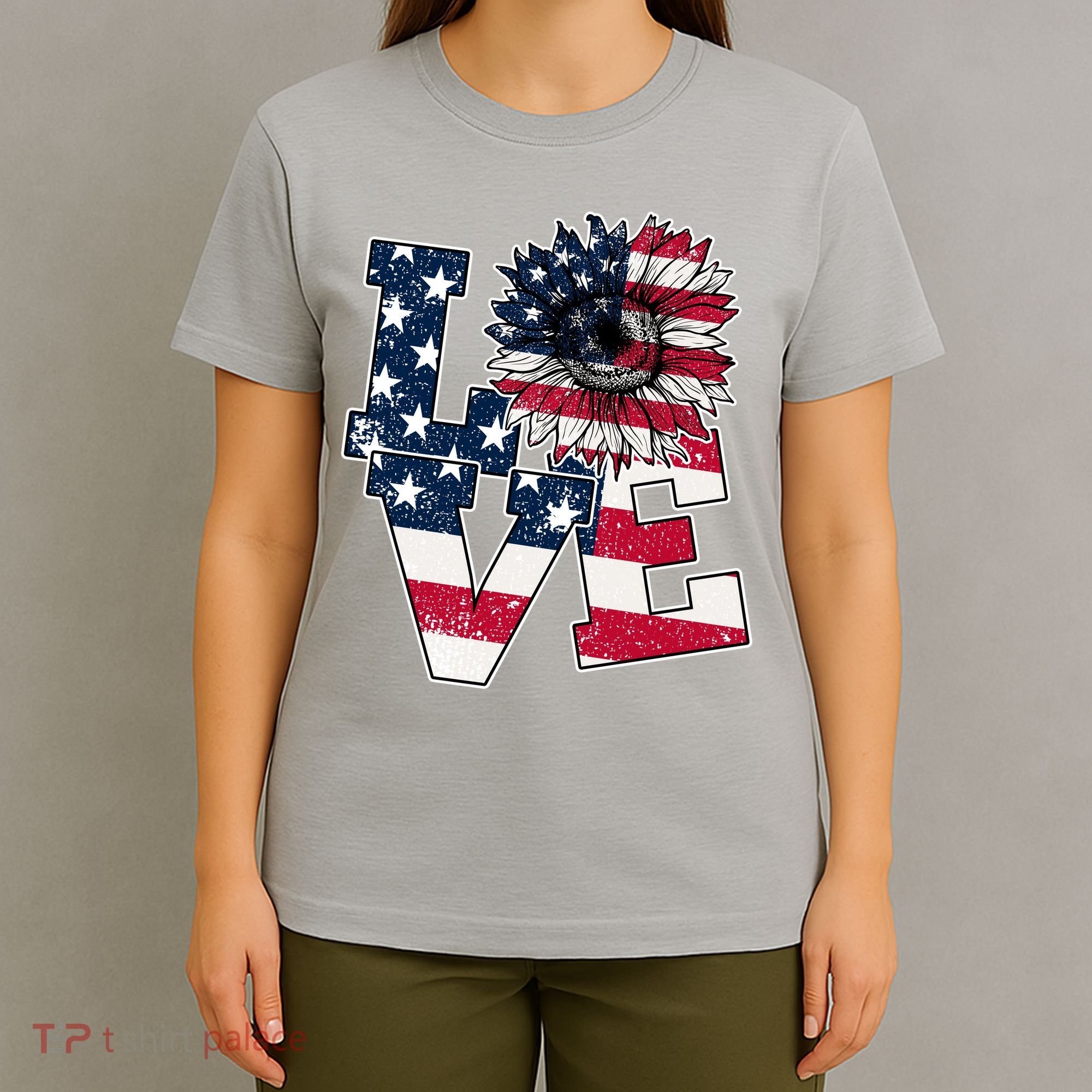 Love Sunflower Patriotic American Flag 4th Of July T-Shirt