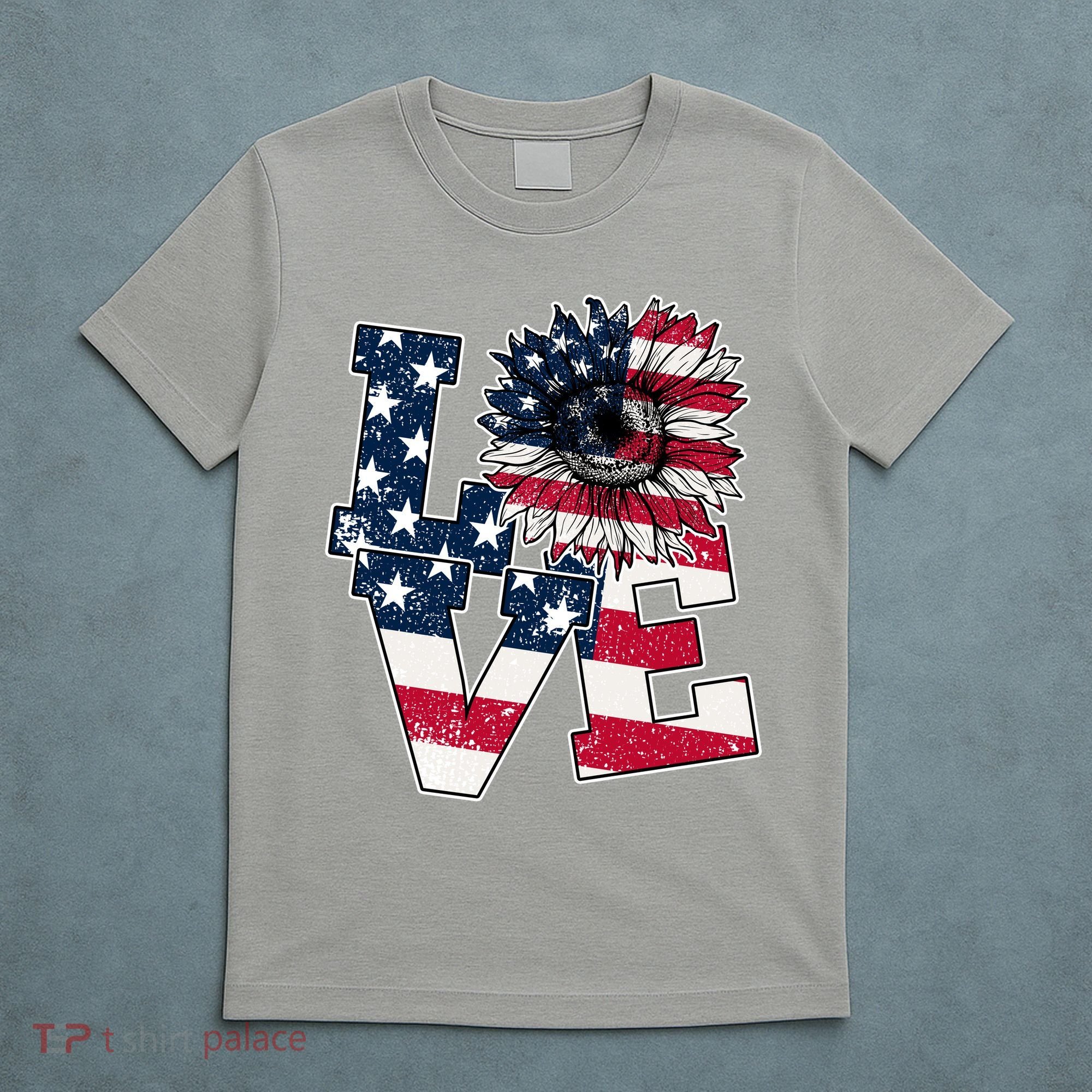 Love Sunflower Patriotic American Flag 4th Of July T-Shirt