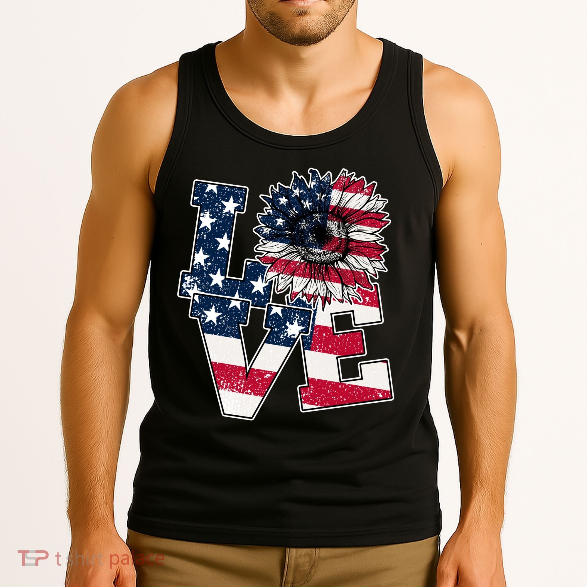 Love Sunflower Patriotic American Flag 4th Of July Tank Top