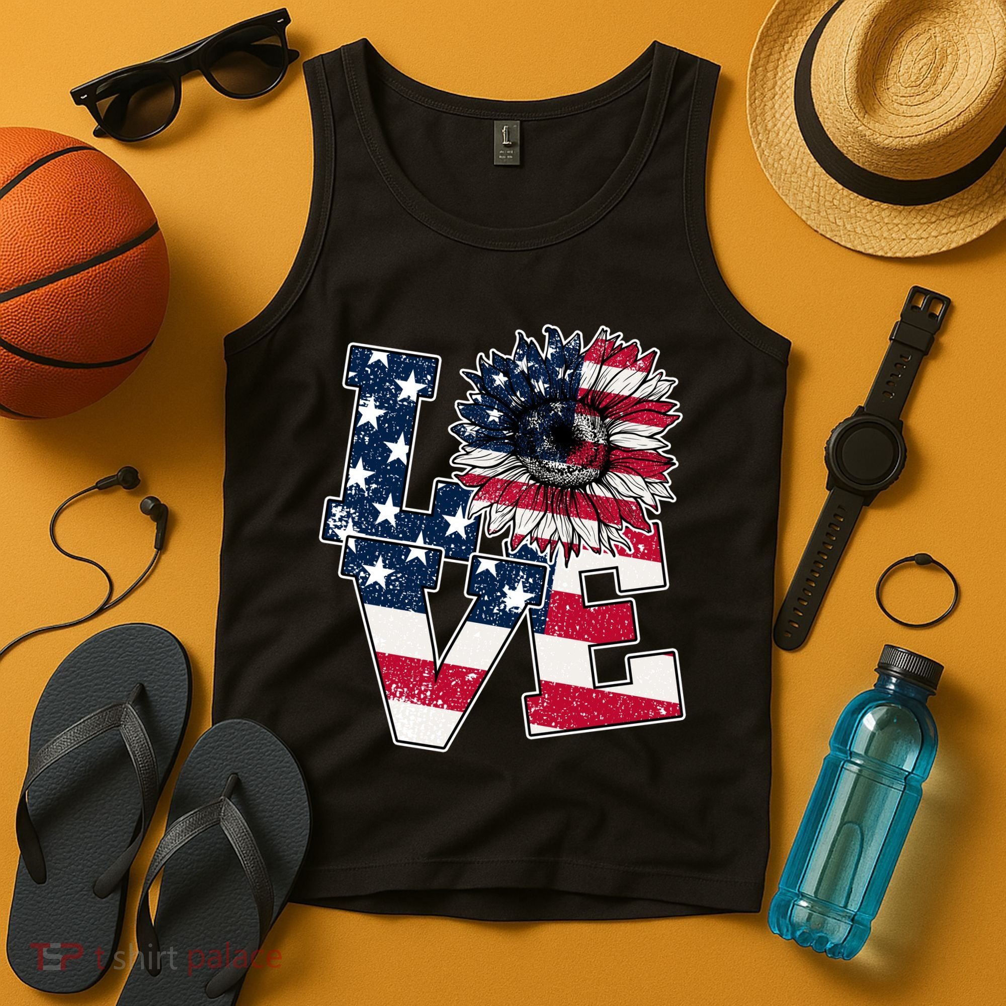 Love Sunflower Patriotic American Flag 4th Of July Tank Top