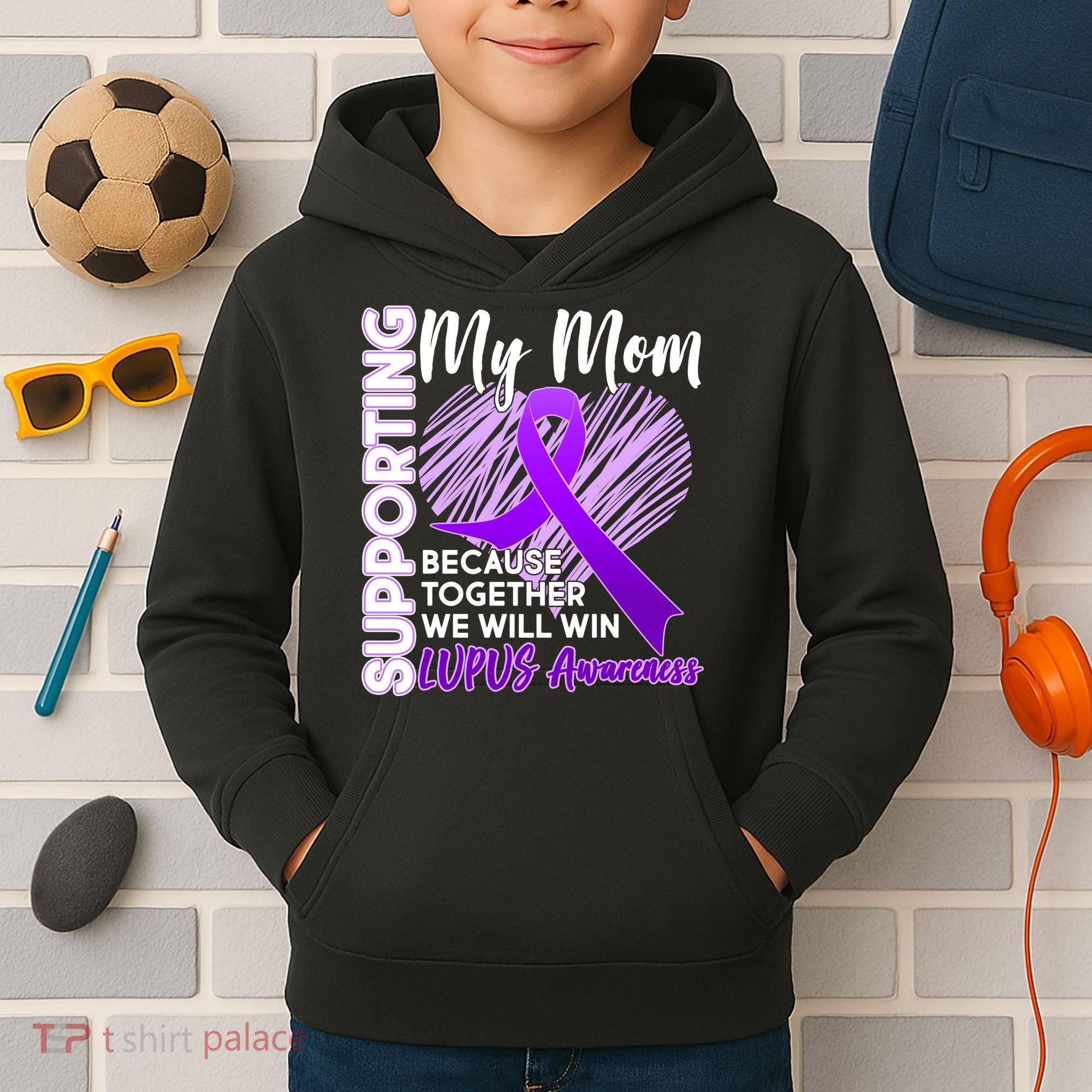 Love Support My Mom Lupus Awareness  Kids Hoodie
