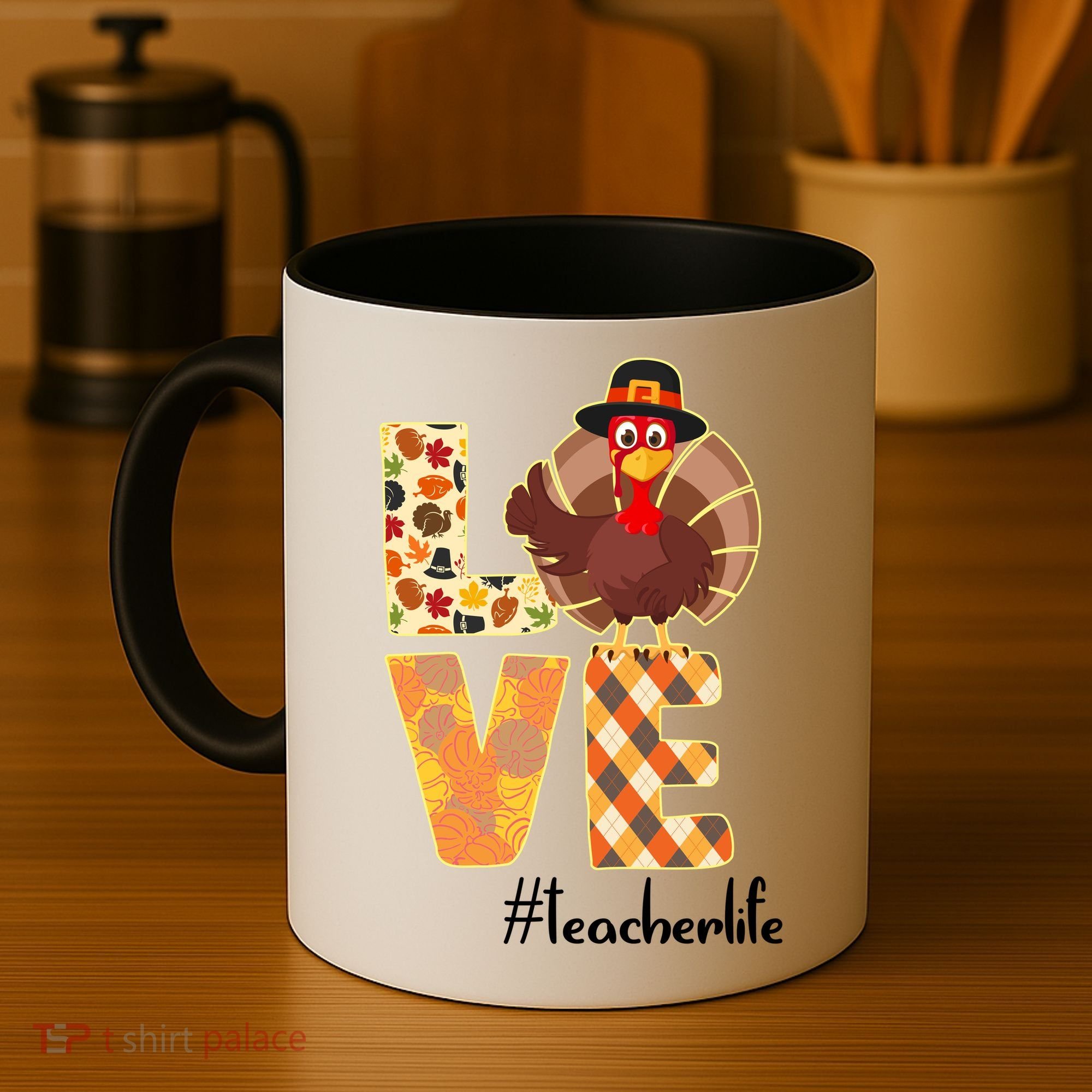 Love Teacher Life Turkey Thanksgiving Coffee Mug