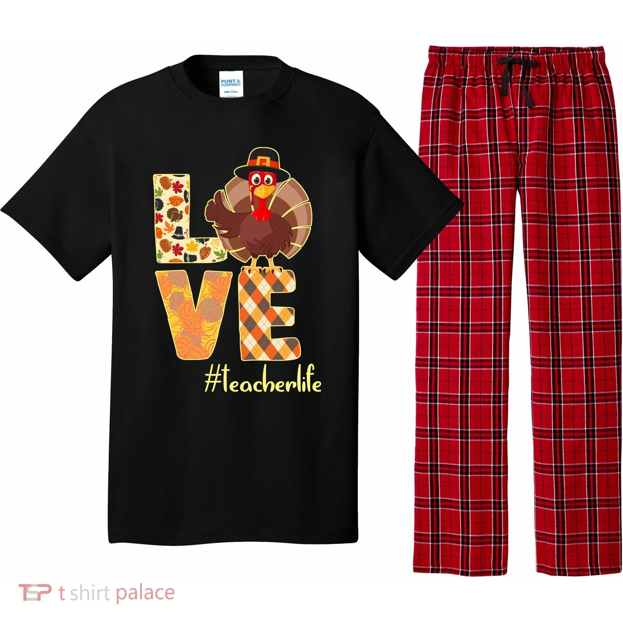 Love Teacher Life Turkey Thanksgiving Pajama Set