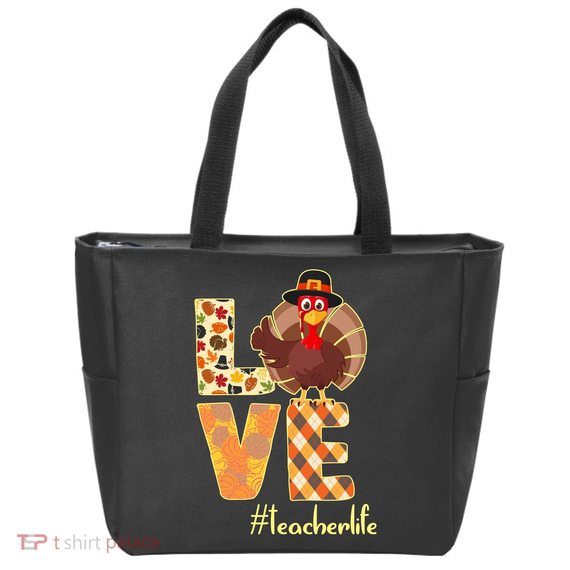 Love Teacher Life Turkey Thanksgiving Tote Bag