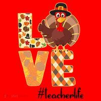 Love Teacher Life Turkey Thanksgiving Santa Hat thumb 1