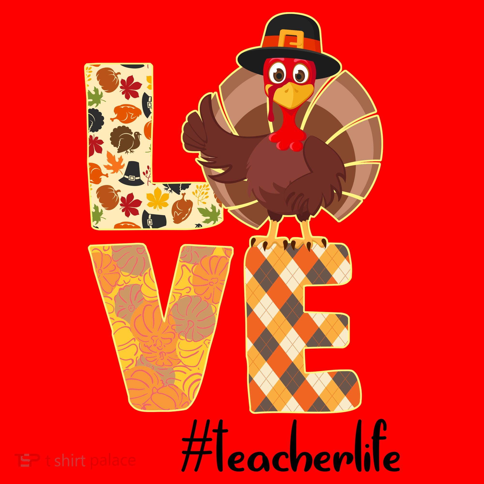 Love Teacher Life Turkey Thanksgiving Santa Hat