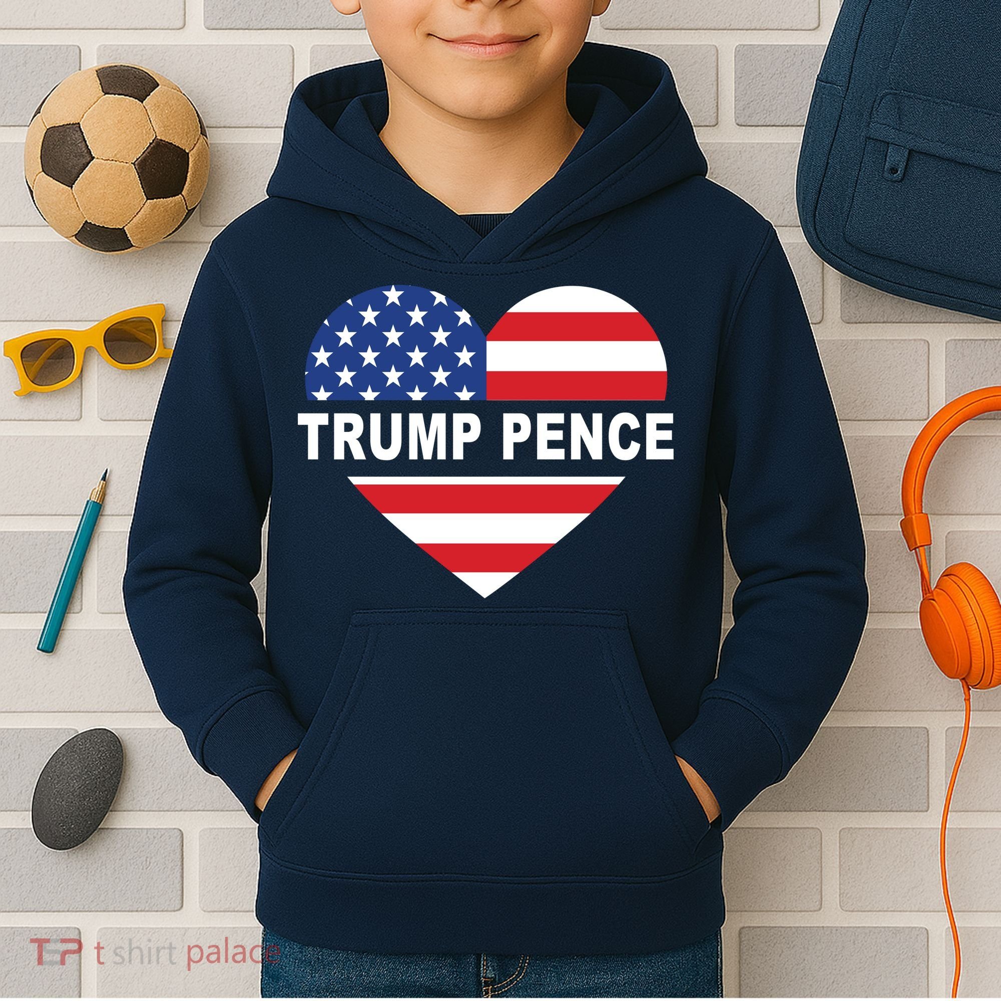 Love Trump Pence USA Heart Kids Hoodie