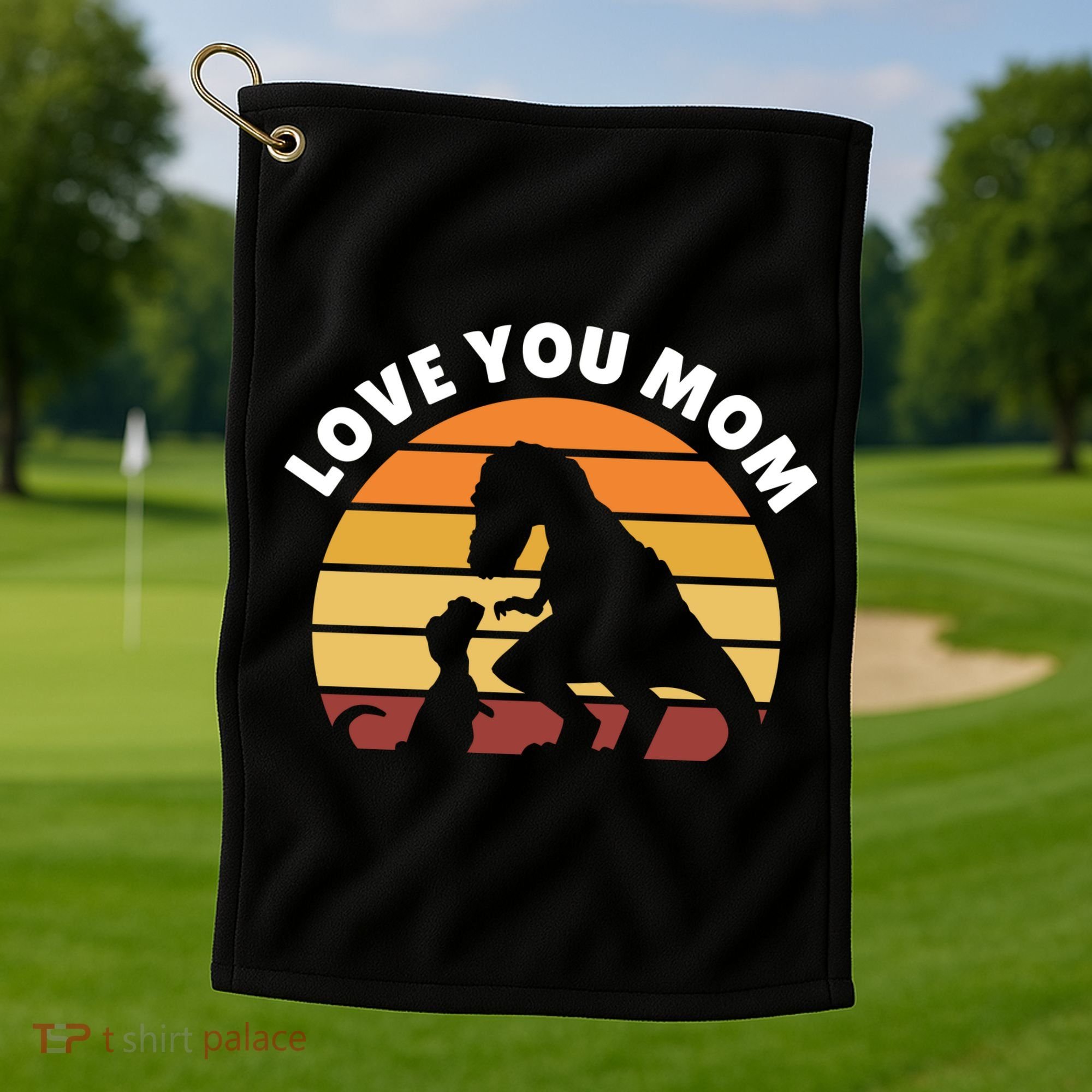 Love You Mom Dinosaur Golf Towel