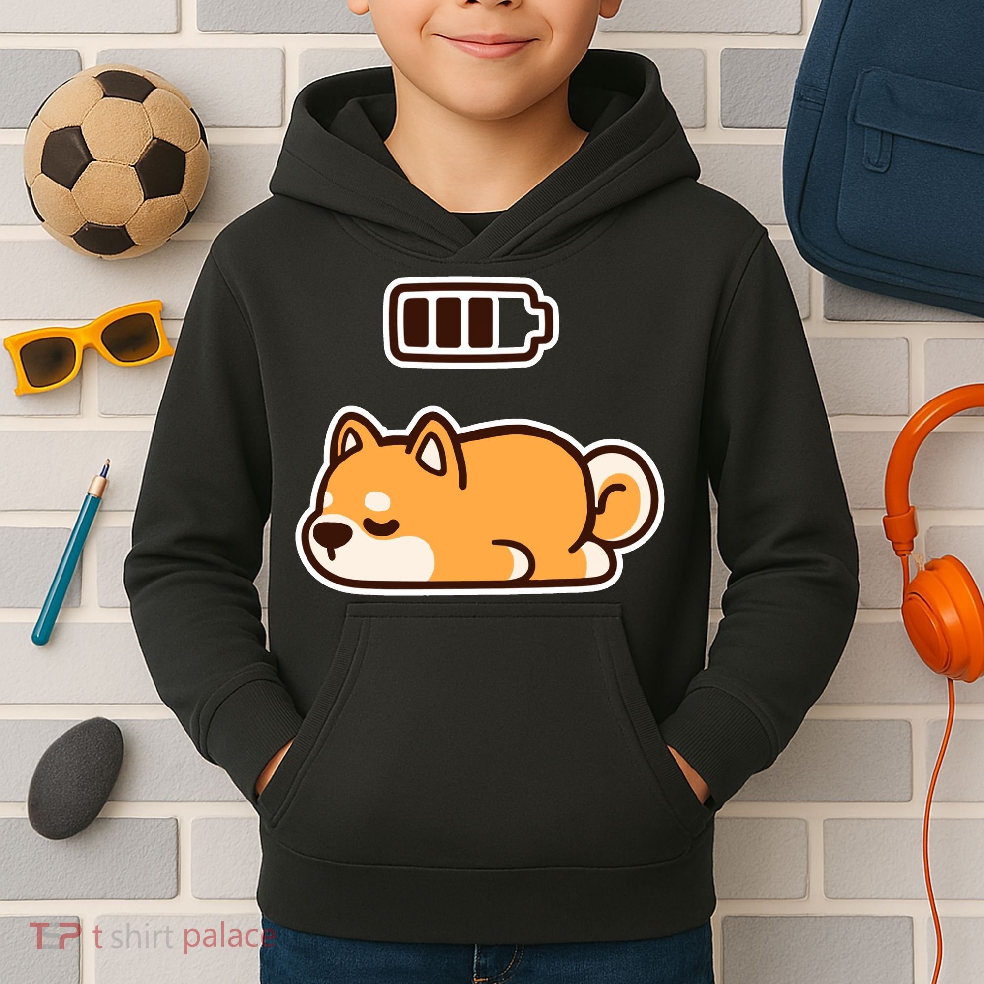 Low Battery Corgi Dog Kids Hoodie
