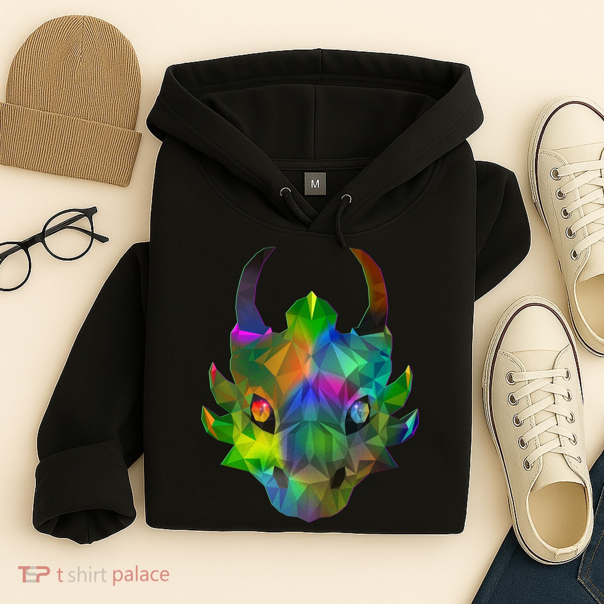 Low Poly Dragon Face Hoodie
