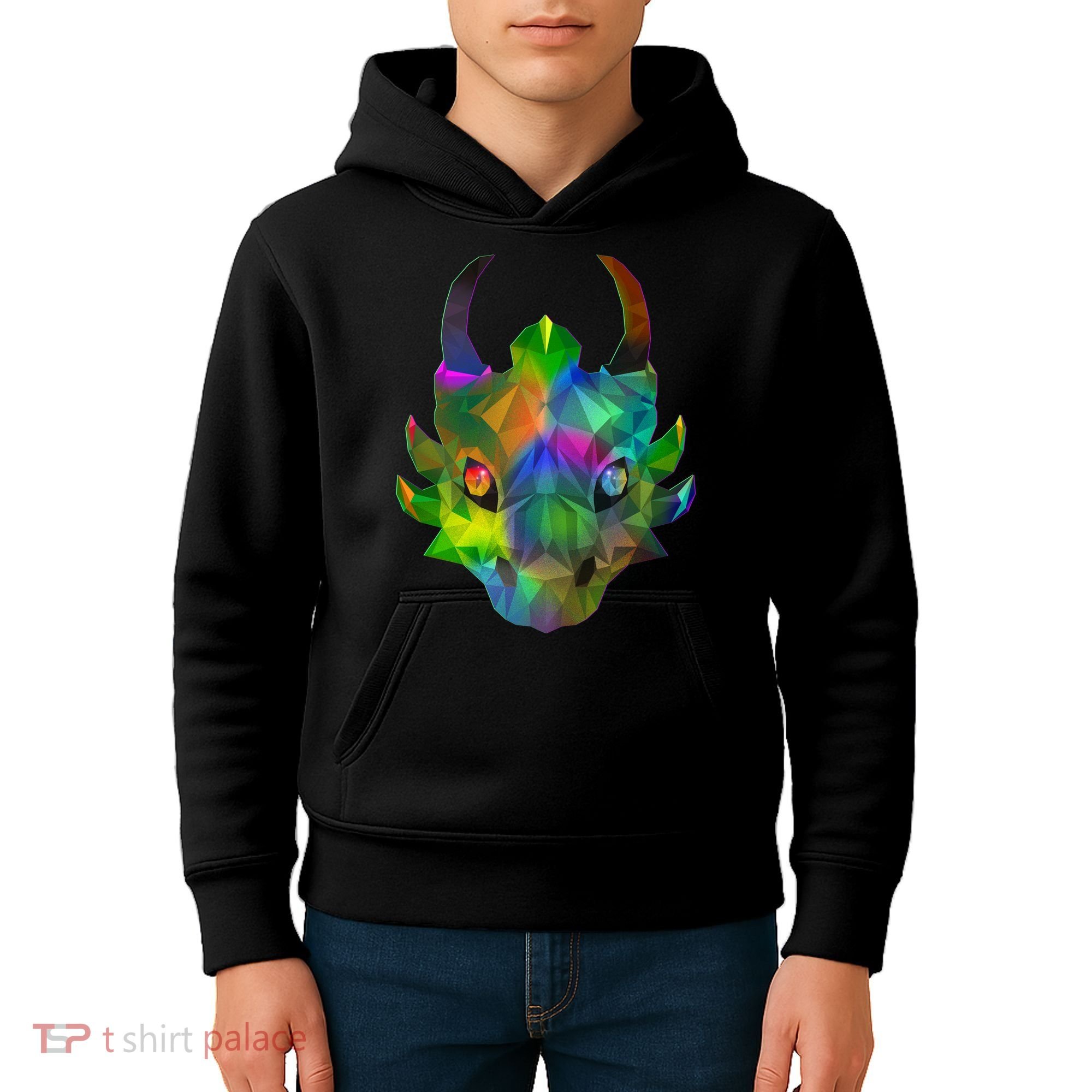 Low Poly Dragon Face Kids Hoodie