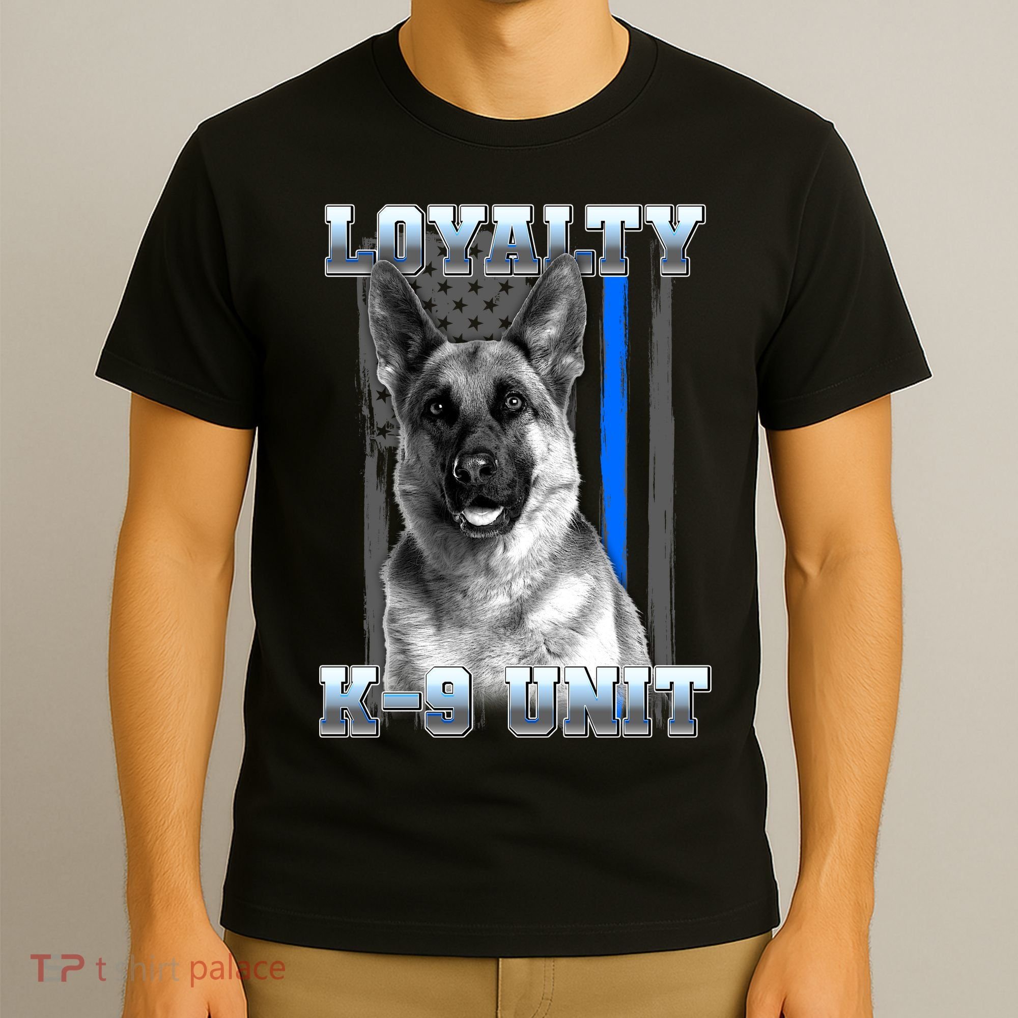 Loyalty K-9 Unit German Shepard Thin Blue Line Flag T-Shirt