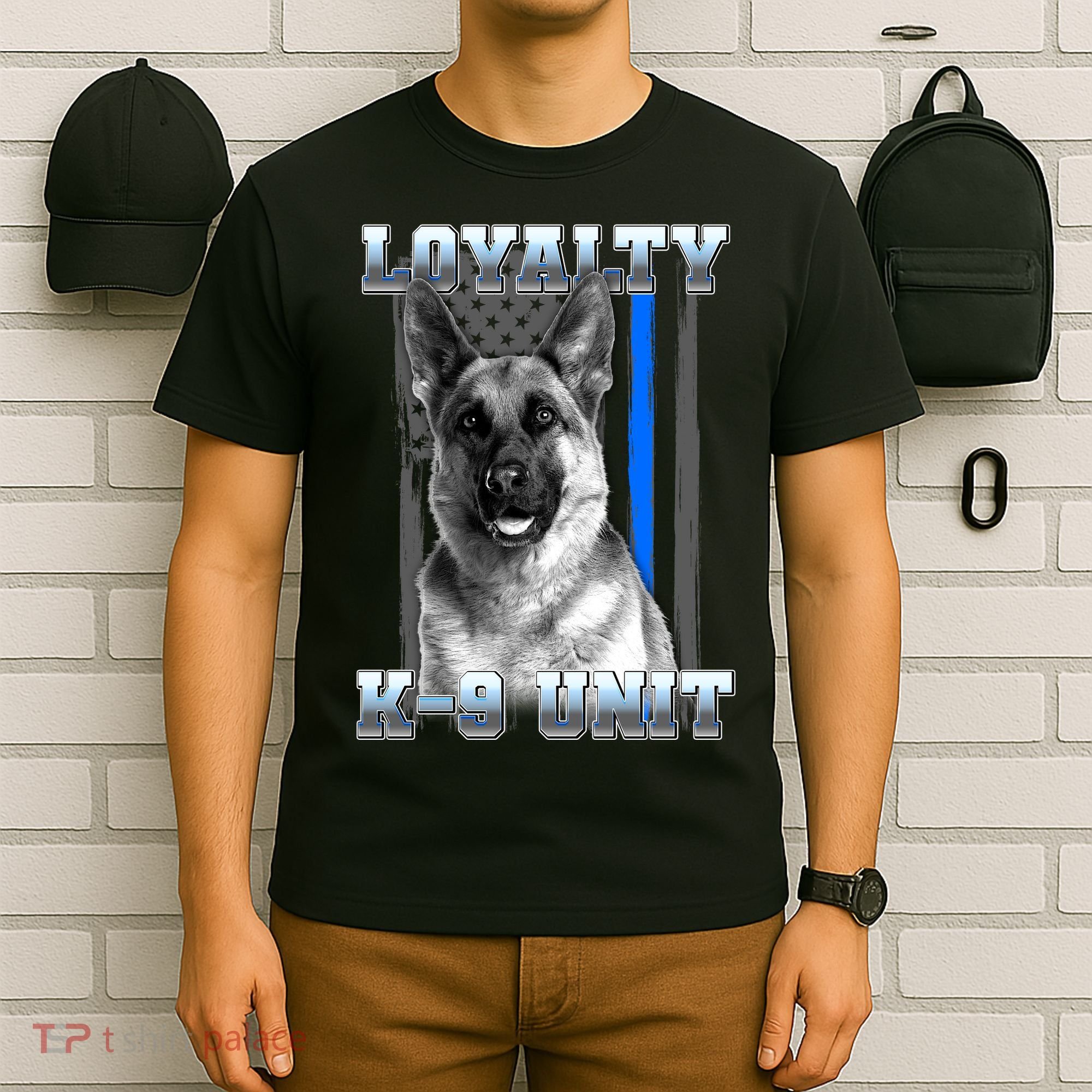 Loyalty K-9 Unit German Shepard Thin Blue Line Flag T-Shirt