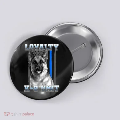 Loyalty K-9 Unit German Shepard Thin Blue Line Flag Button