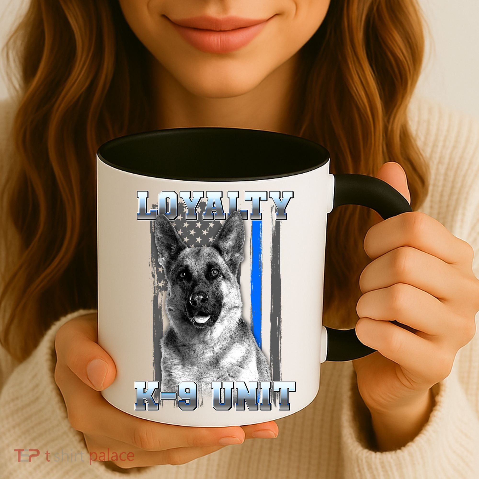 Loyalty K-9 Unit German Shepard Thin Blue Line Flag Coffee Mug