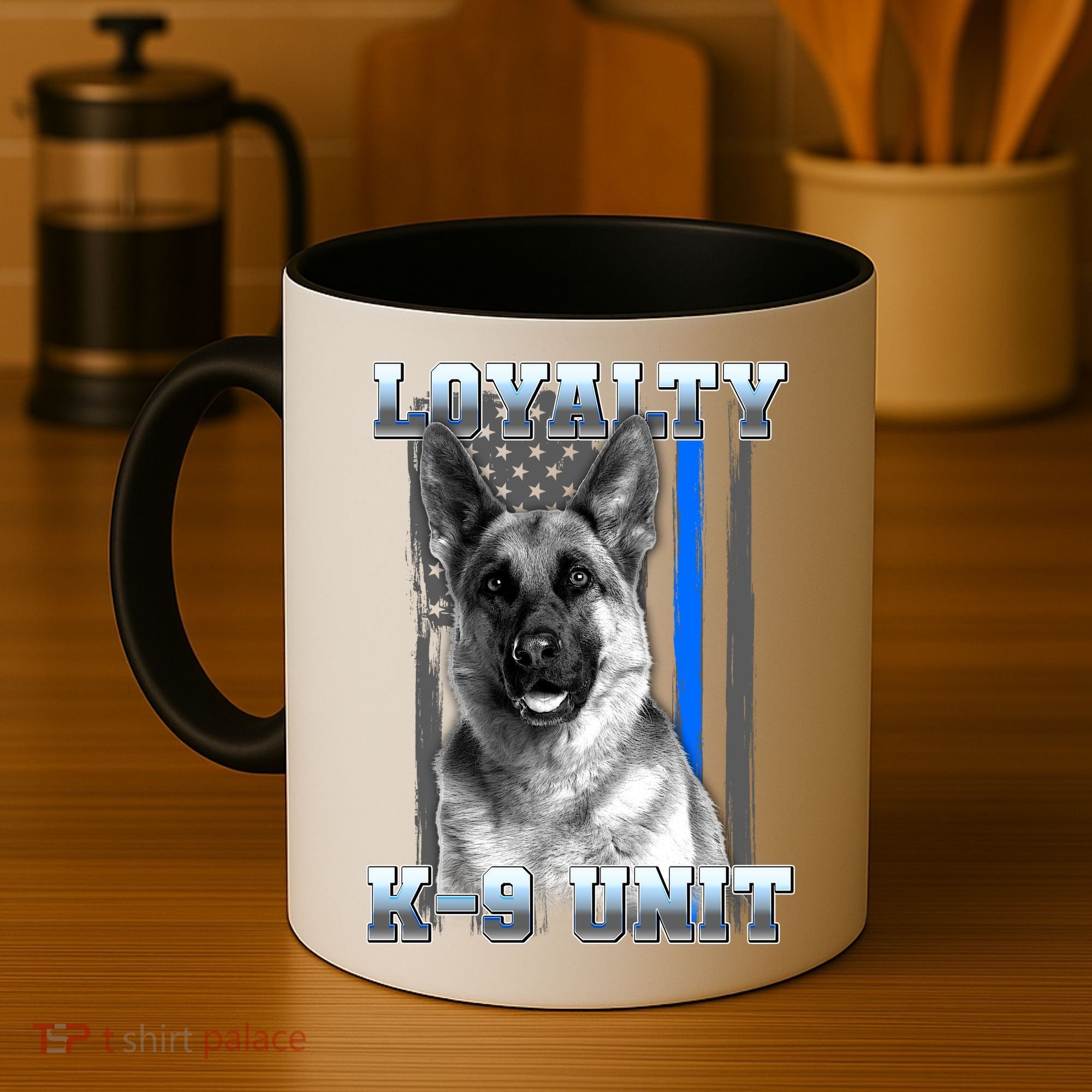 Loyalty K-9 Unit German Shepard Thin Blue Line Flag Coffee Mug