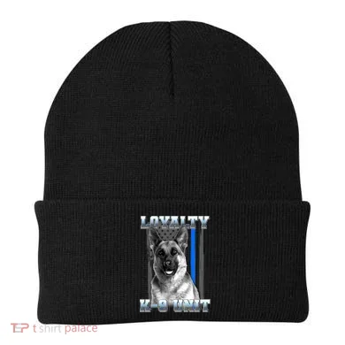 Loyalty K-9 Unit German Shepard Thin Blue Line Flag Beanie