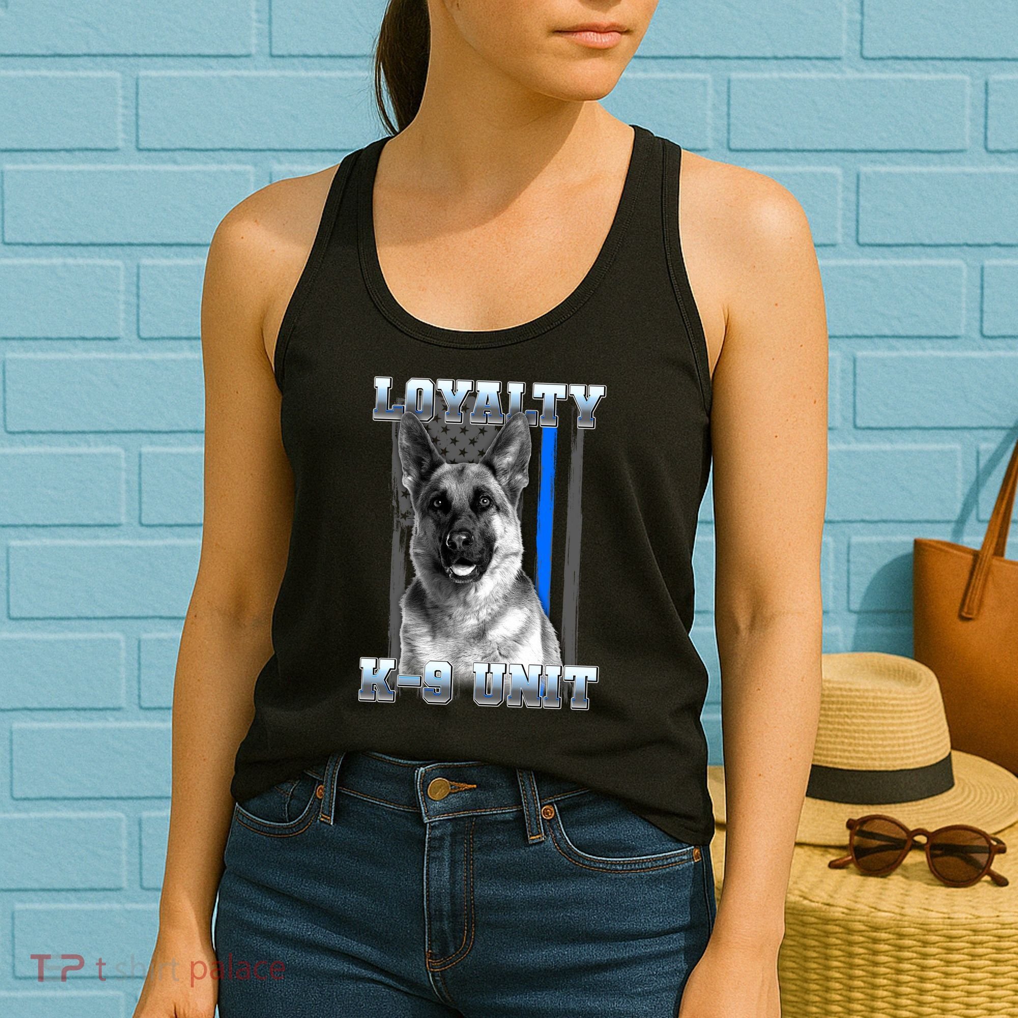 Loyalty K-9 Unit German Shepard Thin Blue Line Flag Women's Tank Top