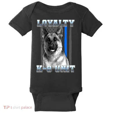 Loyalty K-9 Unit German Shepard Thin Blue Line Flag Baby Bodysuit