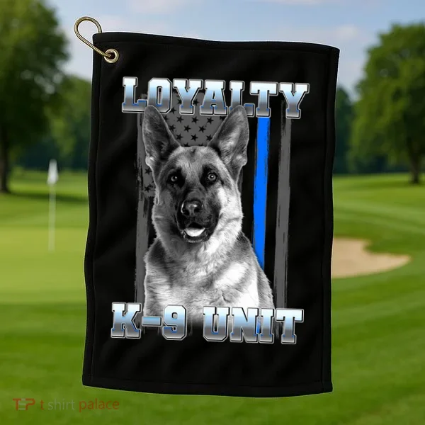 Loyalty K-9 Unit German Shepard Thin Blue Line Flag Golf Towel