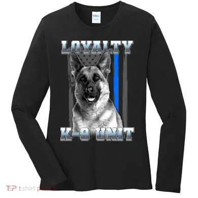 Loyalty K-9 Unit German Shepard Thin Blue Line Flag Women's Long Sleeve Shirt