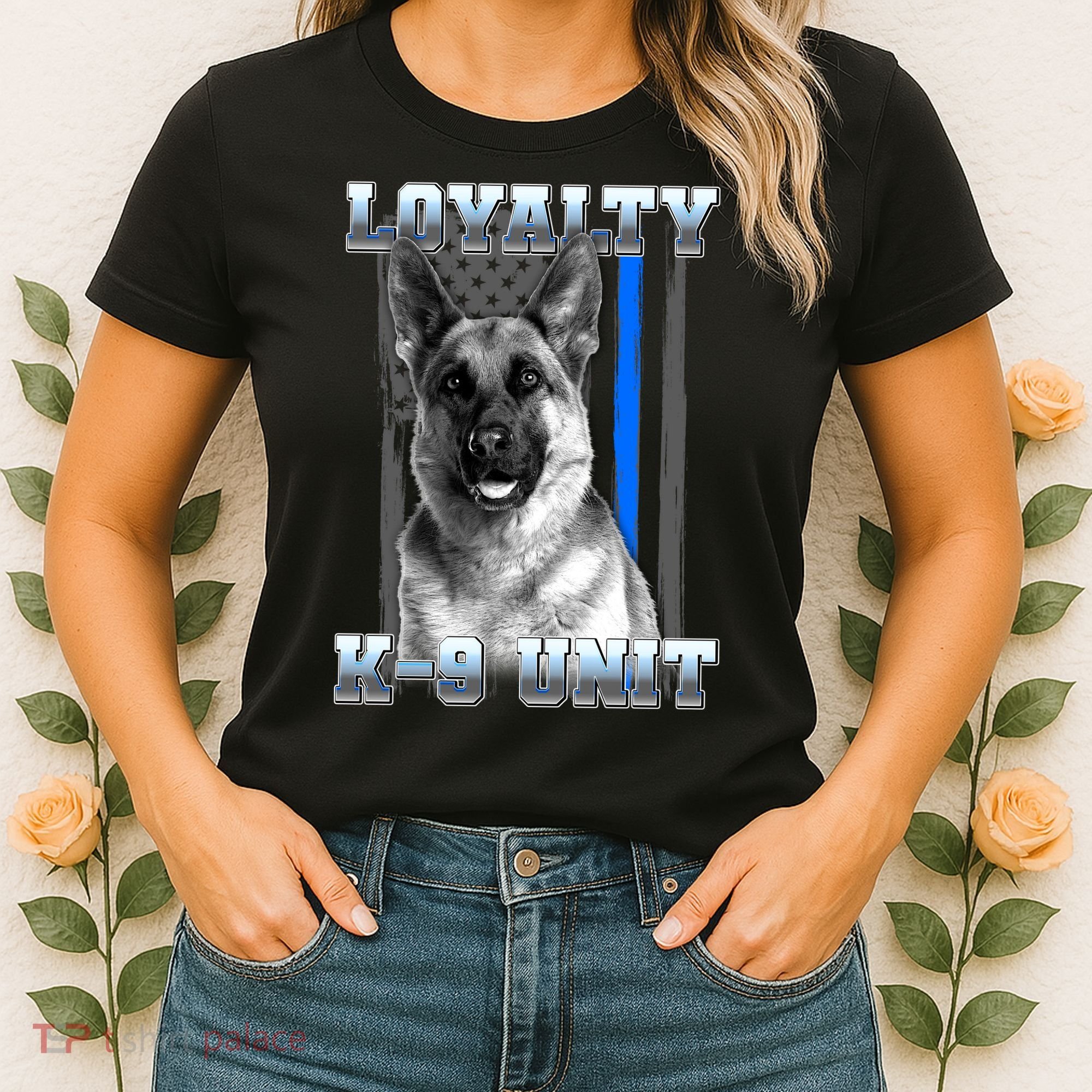Loyalty K-9 Unit German Shepard Thin Blue Line Flag Women's T-Shirt