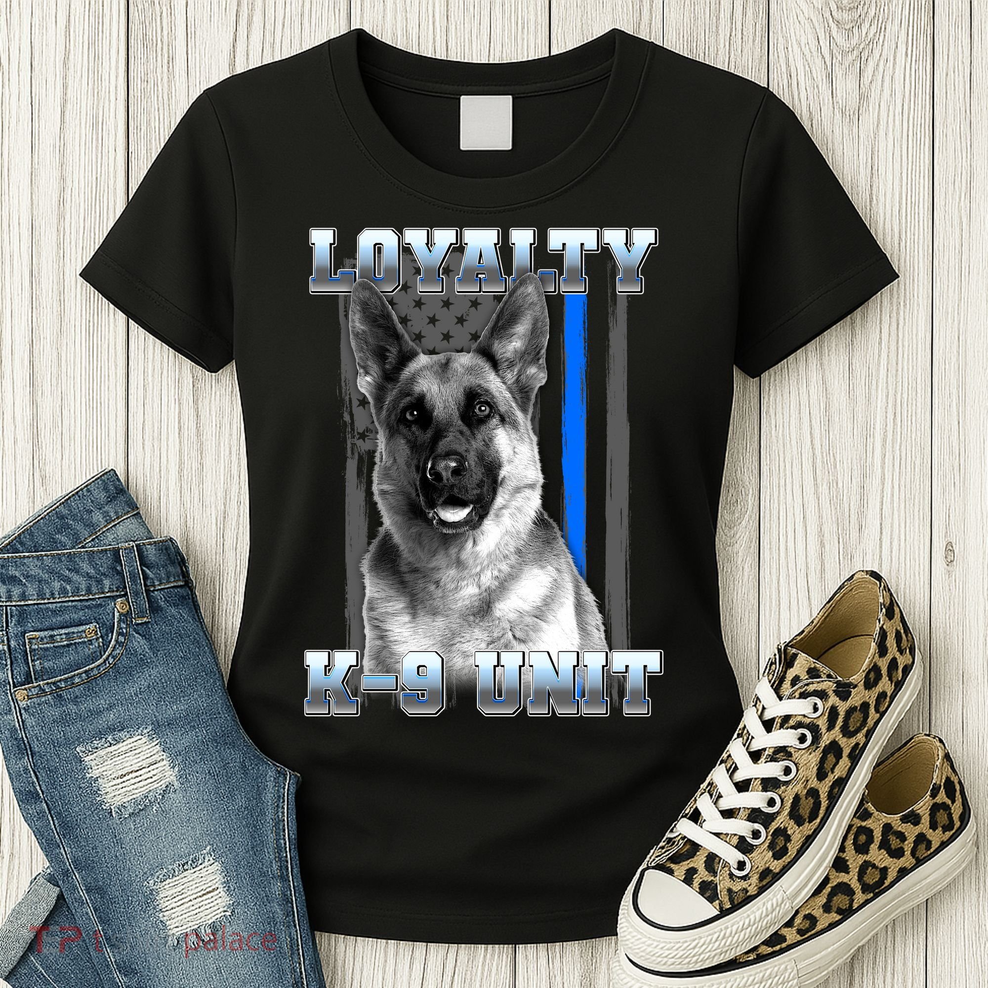 Loyalty K-9 Unit German Shepard Thin Blue Line Flag Women's T-Shirt