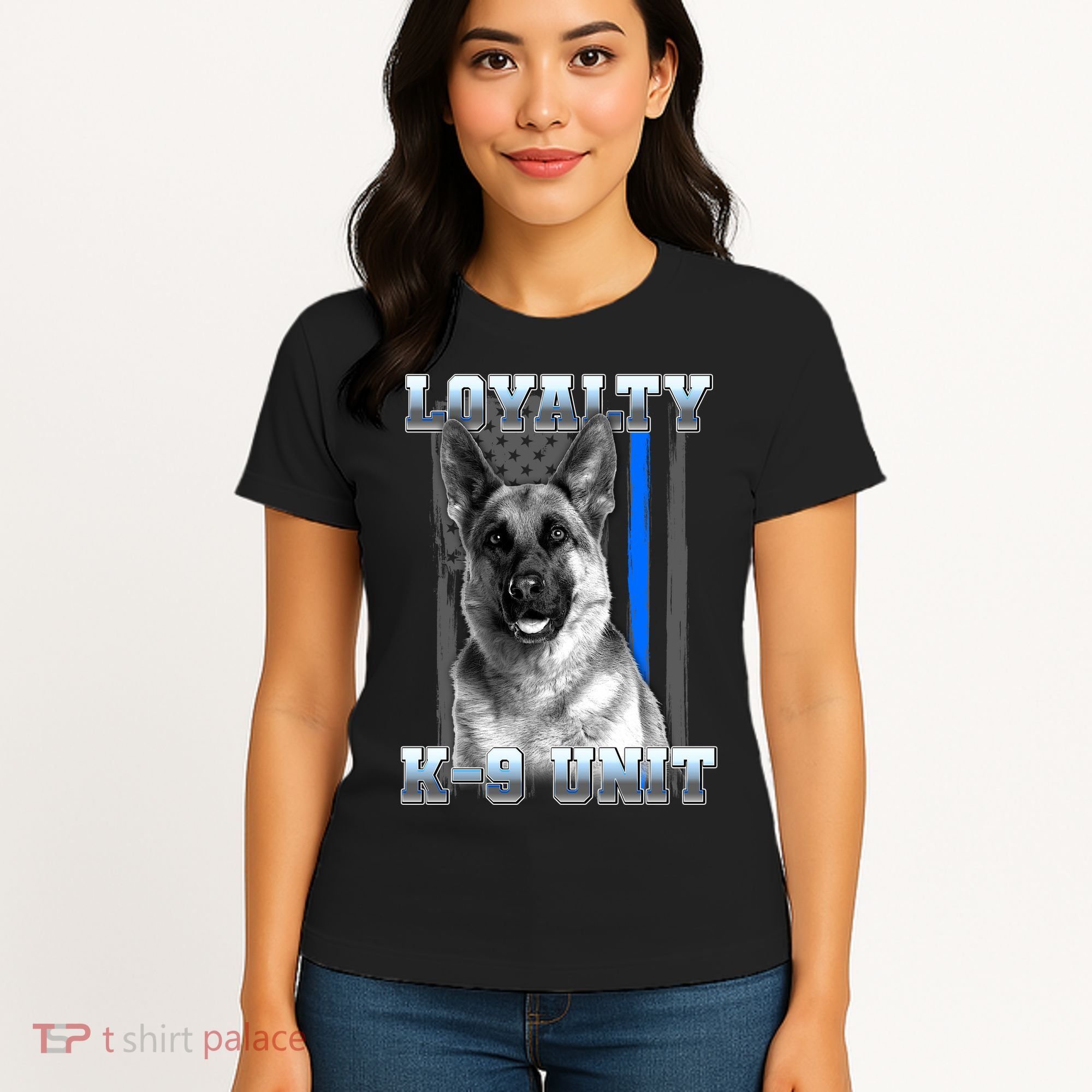 Loyalty K-9 Unit German Shepard Thin Blue Line Flag Women's T-Shirt
