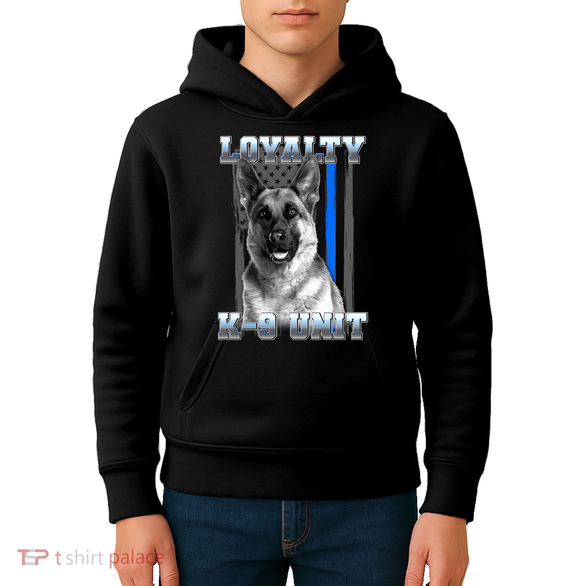 Loyalty K-9 Unit German Shepard Thin Blue Line Flag Kids Hoodie