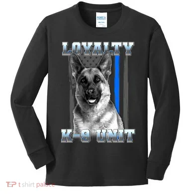 Loyalty K-9 Unit German Shepard Thin Blue Line Flag Kids Long Sleeve Shirt