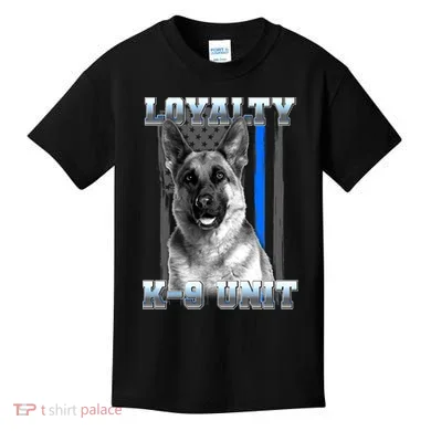 Loyalty K-9 Unit German Shepard Thin Blue Line Flag Kids T-Shirt