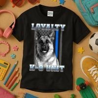 Loyalty K-9 Unit German Shepard Thin Blue Line Flag Kids T-Shirt thumb 3