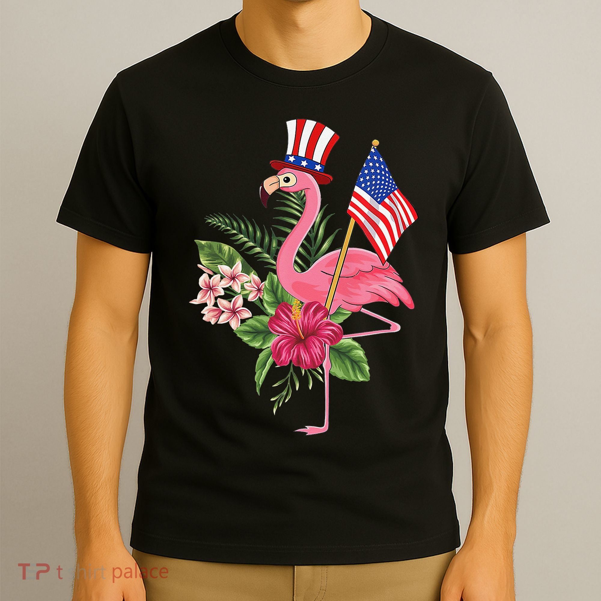 lamerica Patriotic 4th of July Flamingo American T-Shirt