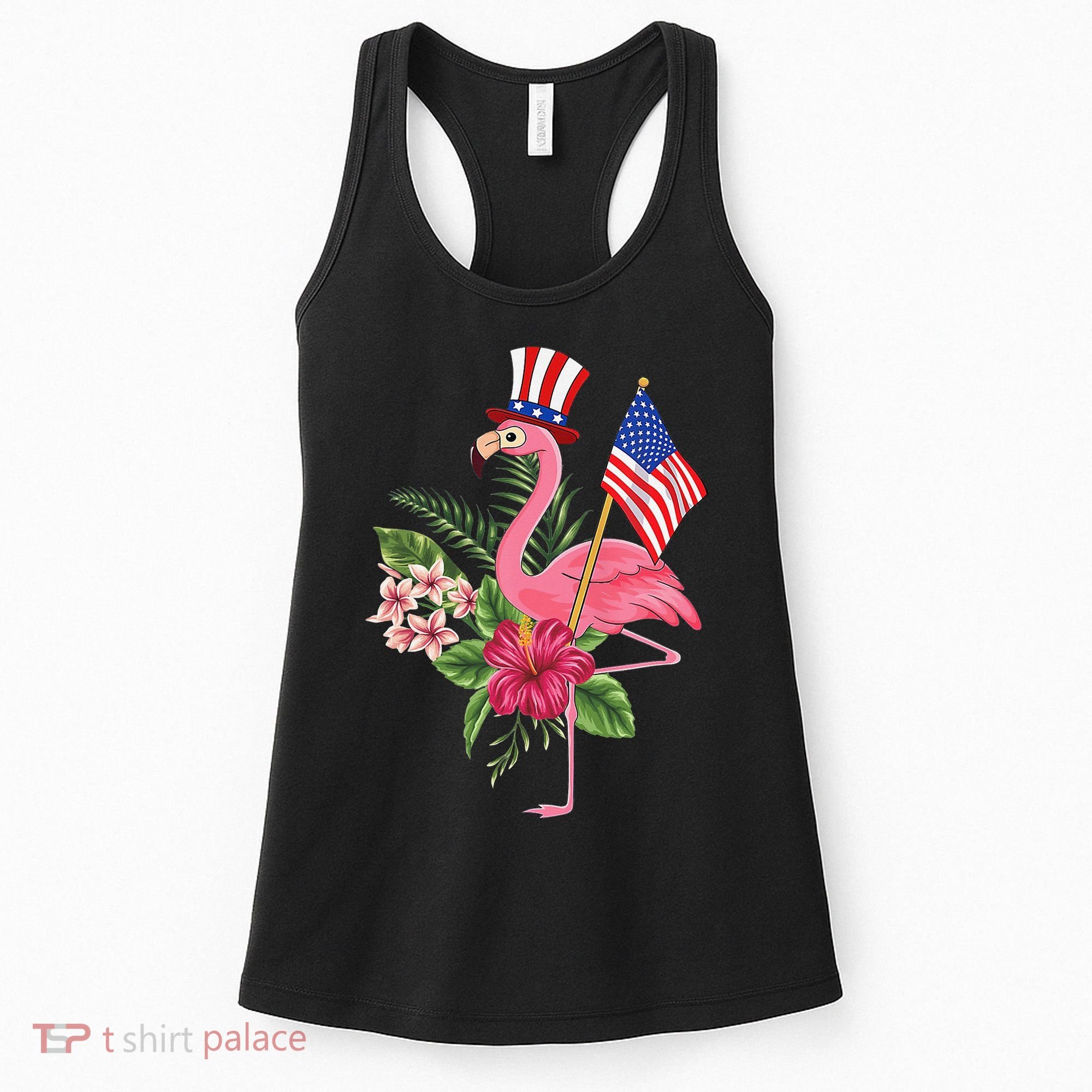 lamerica Patriotic 4th of July Flamingo American Women's Tank Top