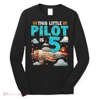 Little Pilot 5 Years Old Airplane 5th Birthday Aircraft Long Sleeve Shirt thumb 0