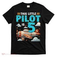Little Pilot 5 Years Old Airplane 5th Birthday Aircraft T-Shirt thumb 0