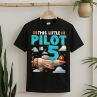 Little Pilot 5 Years Old Airplane 5th Birthday Aircraft T-Shirt thumb 2