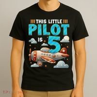Little Pilot 5 Years Old Airplane 5th Birthday Aircraft T-Shirt thumb 3