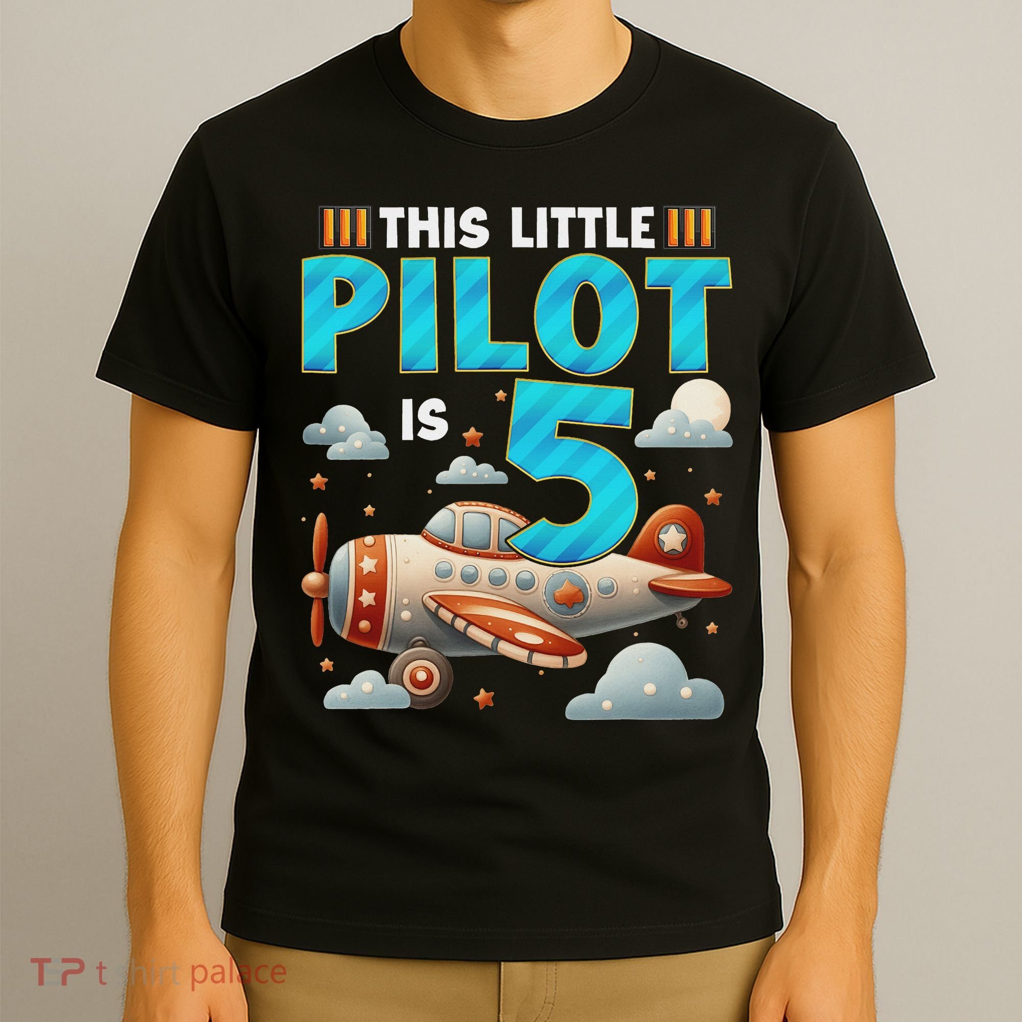 Little Pilot 5 Years Old Airplane 5th Birthday Aircraft T-Shirt
