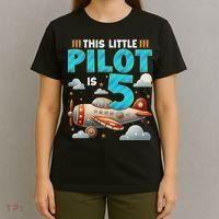 Little Pilot 5 Years Old Airplane 5th Birthday Aircraft T-Shirt thumb 4