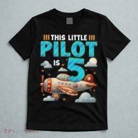 Little Pilot 5 Years Old Airplane 5th Birthday Aircraft T-Shirt thumb 5